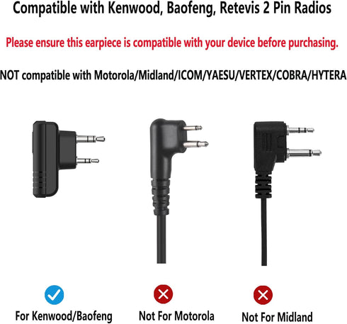 SAMCOM Walkie Talkies Earpiece with Mic PTT 2 Pin K Head Acoustic Tube Headset Earphone for Surveillance