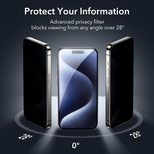 ESR 3 Pack Privacy Screen Protector for iPhone 15 Pro, Anti-spy Tempered-Glass, Micro-curved Edges, Case Friendly