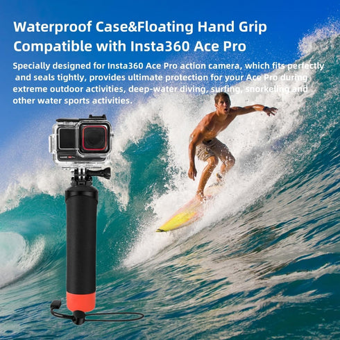 Waterproof Case & Floating Hand Grip for Insta360 Ace Pro, Protective Underwater Dive Housing Shell with Bracket