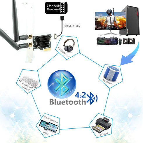 Ubit AC1200 PCIe WiFi Card for PC with BT 4.2 | Dual Band Wireless Network Adapter for Gaming, Browsing, Streaming