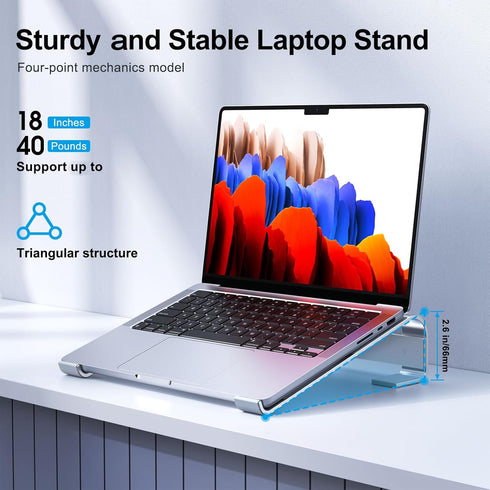 Aluminum Laptop Stand for Desk, Ergonomic Riser, Compatible with MacBook Pro/Air, Dell, HP, Lenovo, 10-17.3'' (Silver)