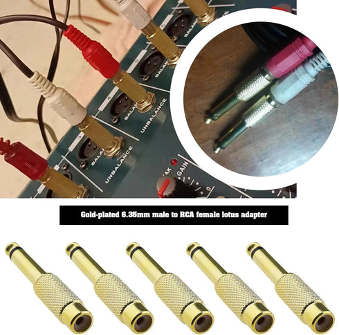 The Lord of the Tools 5PCS RCA to 1/4 Inch Adapter, Gold Plated RCA Female to 6.35mm Mono Male Plug