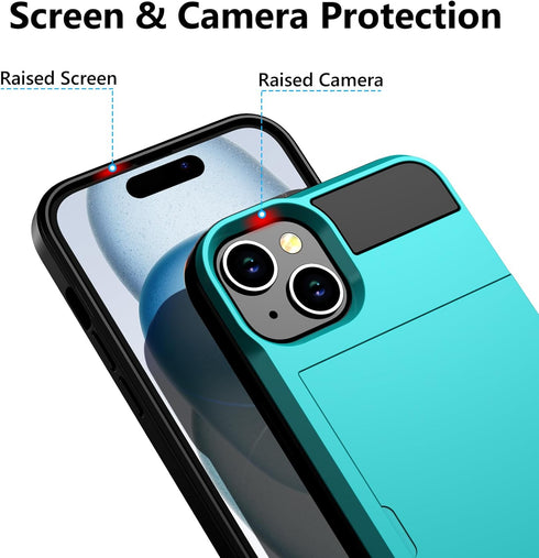 Vofolen Case for iPhone 15 with Card Holder, Dual Layer Shockproof Wallet Phone Case with Hidden Card Slot, Slim Hard