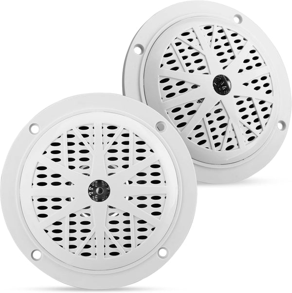 Pyle 4 Inch Dual Marine Speakers, Waterproof Outdoor Audio Stereo Sound System - 1 Pair, PLMR41W (White)