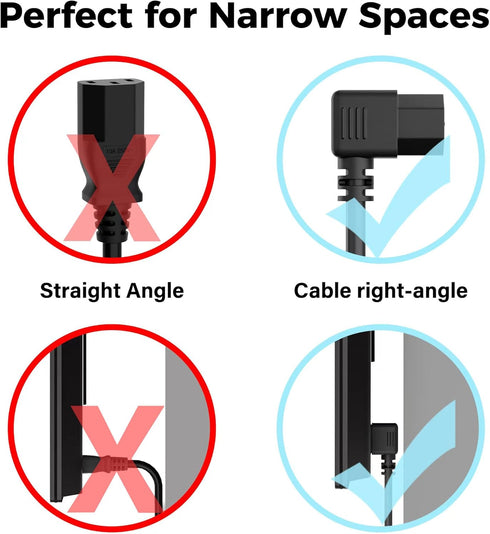 Elecan 3-Prong 45 90 5 Ft/2 Pack, 18AWG 125V 10A Degree Flat to Angled Plug Replacement Power Cord Heatproof Flexible