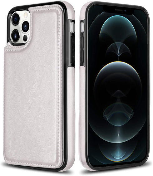 HianDier Wallet Case for iPhone 12 Pro MAX, 5G 6.7-inch Slim Protective Flip Folio with Credit Card Slot, White