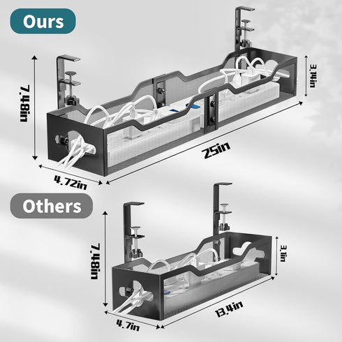 Under Desk Cable Management Tray - Litwaro 25'' Metal Cable Tray with Clamp for Desk Wire Management