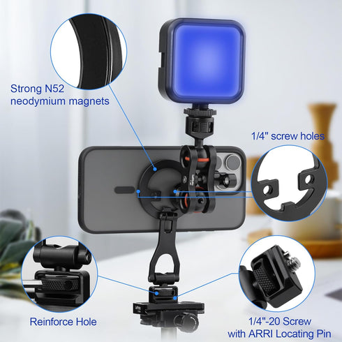 Leftfoto 1/4"-20 17 16 15 14 13 12 Metal Strong Magnetic Phone Stand with ARRI Locating Screw -Adjustable Foldable