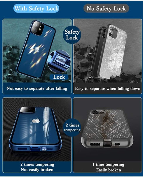 HENGHUI iPhone 15 Pro Max Magnetic Case: Lockable Glass, 360 Full Body, Camera Lens & Screen Protectors, Clear Black