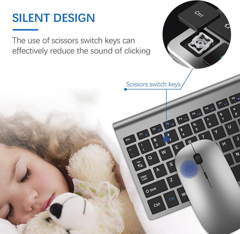 TopMate Wireless Keyboard and Mouse Combo, Ultra Slim 2.4G Silent USB Mouse and Scissor Switch Keyboard Set, Gray Black