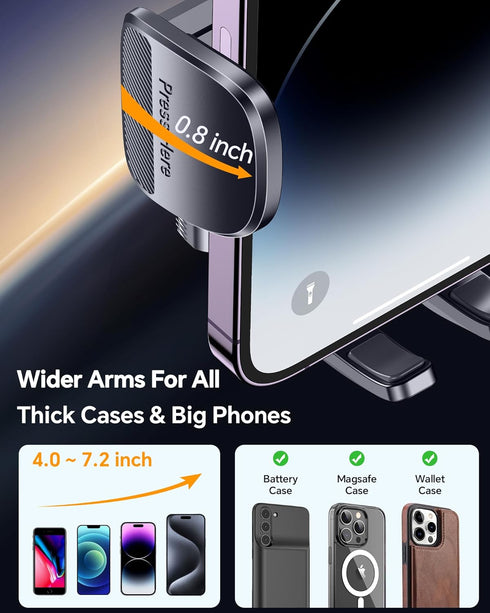 Car Phone Holder Mount with 36mm Longer Metal Hook Clip, Hands-Free Phone Holder for Car Vent, Compatible with iPhone