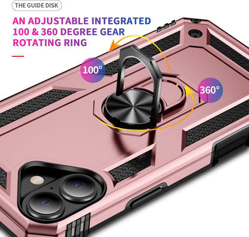 Ymyhyuxi 11 360 Heavy Duty Protective Case for iPhone with Rotatable Metal Ring Kickstand, Shockproof Rugged Armor