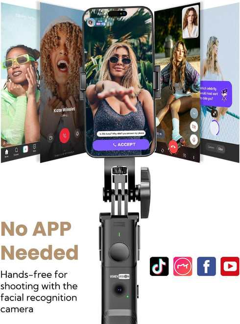 USKEYVISION 360Rotation,Selfie Spike,68 Recording,Vlogging(R01) Auto Face Tracking Tripod for iPhone Stick for Android