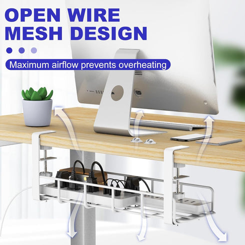 Under Desk Cable Management Tray, 15.7'' White Steel Cable Organizers, Wire Management Rack, 2 Pack