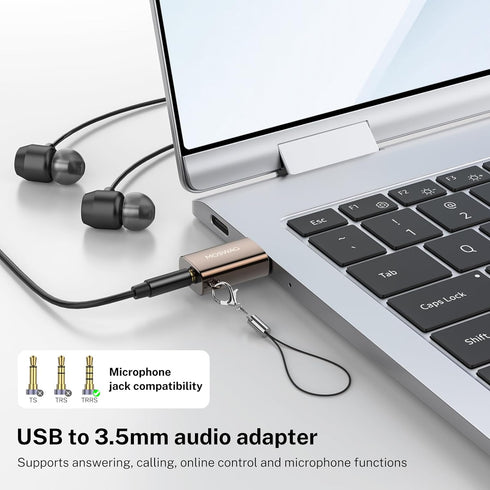 MOSWAG USB to 3.5mm Audio Jack Adapter(2 pack), USB to Audio Aux Adapter, External Sound Card Converter Compatible with Headset Windows, Desktops, Laptop, Linux, PS4, PC