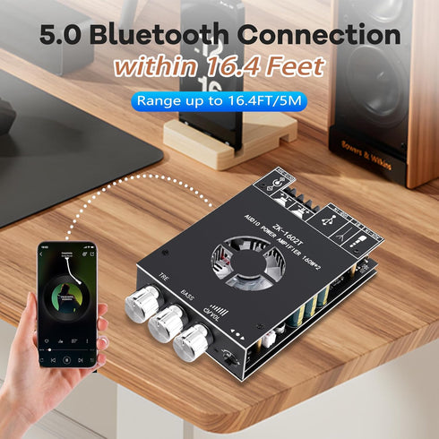 ZK-1602T Board,160W+160W 2.0 15-36V, Daakro Bluetooth Amplifier Channel Amp Board with Treble and Bass Control,DC