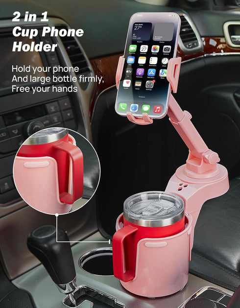 360 Smartphones,Pink,1 Pack JOYTUTUS Cup Holder Phone Mount for Car, Car Cellphone Large Adapter Long Arm with Degree