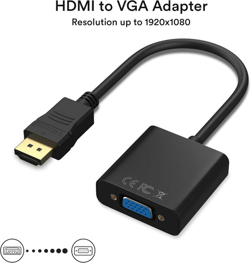 HDMI to VGA 1080P Adapter, HDMI Male to VGA Female with Audio for Laptop, PC, Desktop, TVbox, Xbox