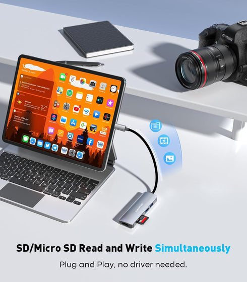 UANTIN 4K 2 3.0, 5 1 USB C Hub Multiport Adapter with HDMI Dongle, SD/TF Card Reader, USB-A in USBC Hub for MacBook Mac