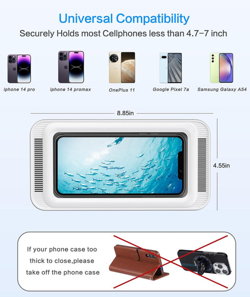 Waterproof Shower Phone Holder with 480° Rotation, Angle Adjustable, Fits Phones up to 7 Inches, White