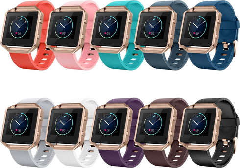 LEEFOX 10 Pack Compatible Fitbit Blaze Bands with Rose Gold Frame, Sport Silicone Replacement Strap for Large