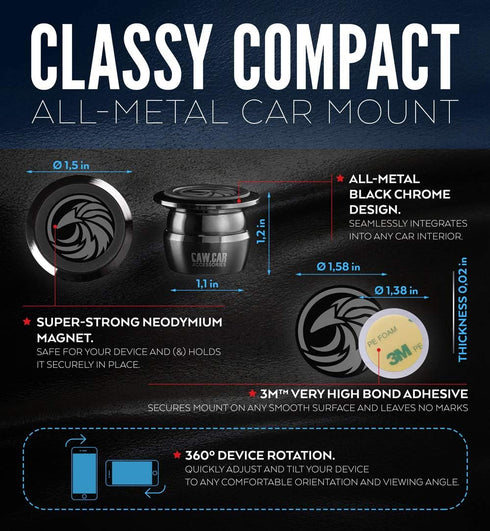 Universal Magnetic Car Phone Mount, All-Metal Holder for Smartphone & GPS, Cell Phone Dashboard Mount