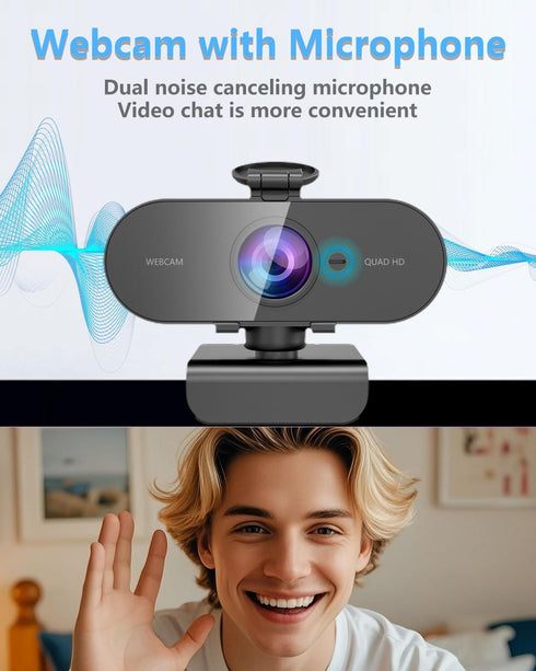FWV 2K Webcam for PC Mac Laptop with Microphone,Full HD Web Cam for Streaming with Privacy Cover Sliders,USB C Web