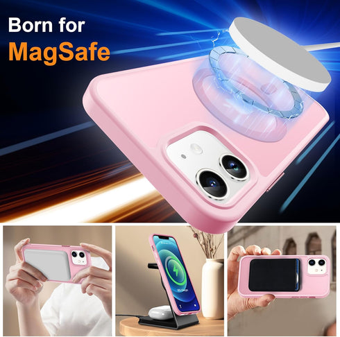 ORETECH Magnetic iPhone 12 Case, Light Pink Frosted Translucent, 15 FT Drop Protection, 2 Pcs Screen Protectors