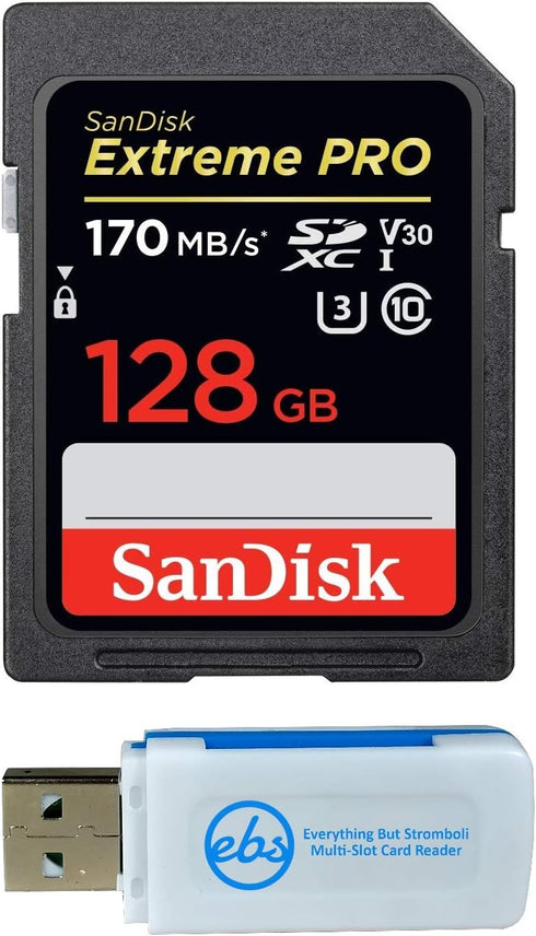 SanDisk Extreme Pro Memory Card, Compatible with Nikon D3400, D3300, D750, 128GB SD 4K with Combo Reader