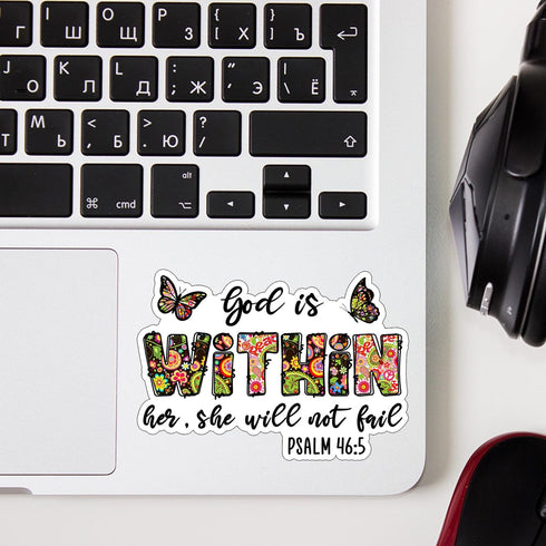 (3 pcs) God is Within Her She Will Not Fail Sticker, Christian Bible Verse Vinyl Decal for Various Uses