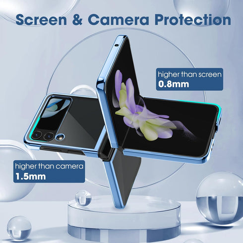 MATEPROX Slim Lightweight Case for Samsung Galaxy Z Flip 3, Clear Back with Electroplated Frame, Light Blue