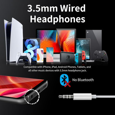 Wired Earbuds with Microphone - HiFi Stereo, Powerful Bass and Crystal Clear Audio, Compatible with iPhone, Android