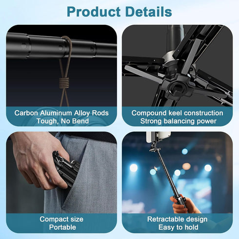 Dayinkes 4-in-1 360 225 Phone Tripod Stand with Clip, Extendable Selfie Stick with Rotation & Tilt, Portable Foldable
