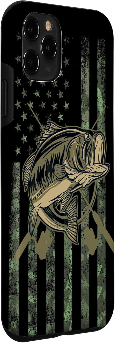 Camo American Flag Bass Fishing Gift, Love Fishing Fisherman Case for iPhone 11 Pro