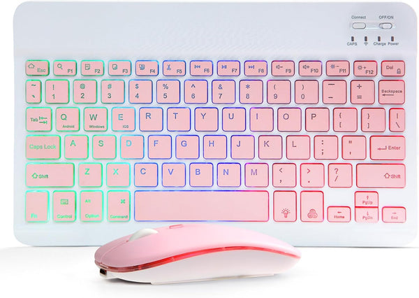 Bluetooth Keyboard and Mouse Combo for iPad, Rechargeable Wireless with 7-Color Backlit for iPad Pro/Air/Mini