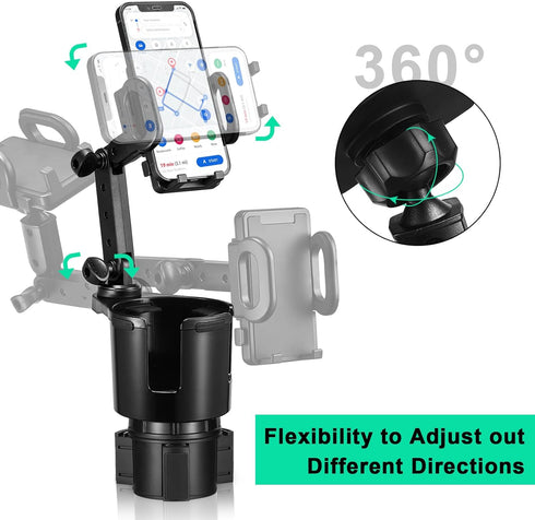 Car Cup Holder Expander with Phone Mount, 360° Rotation Cell Phone Holder for Car, Compatible with iPhone All