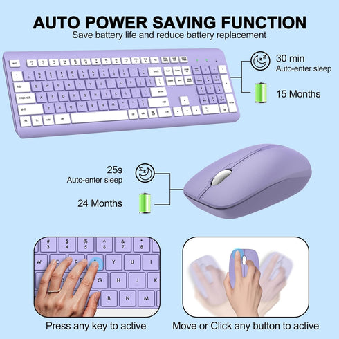EDJO 2.4G Wireless Keyboard and Mouse Combo, Full-Size Silent Ergonomic Keyboard and Optical Mouse, Long Battery Life