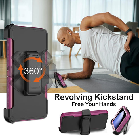 Shop Samsung Galaxy S23 FE Case (6.4") - Rugged Burgundy Cover with Belt Clip, Kickstand & Built-in Screen Protector.