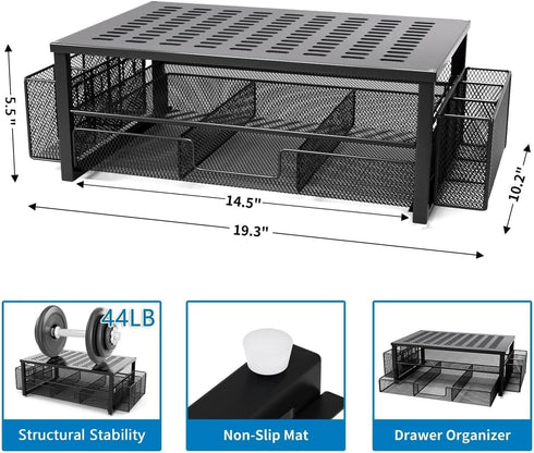 gianotter Desk Computer Monitor Stand Riser with Drawer and 2 Pen Holders, Black Desk Organizer for Office
