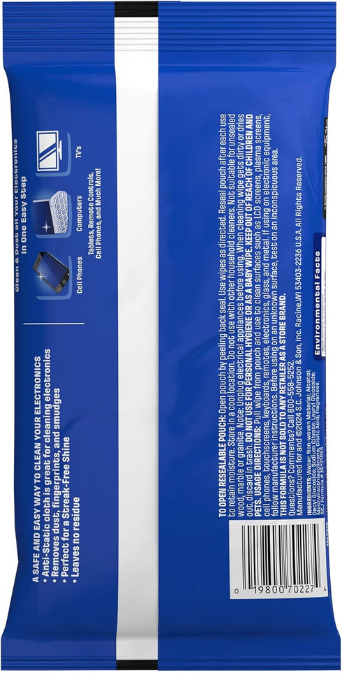 25 Count Windex Electronic Cleaning Wipes, Pre-Moistened Screen Wipes for TVs, Phones, and Other Electronics