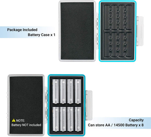 JJC Water-Resistant AA Battery Case, PC Shell Shockproof Organizer for 8 x AA / 14500 Batteries