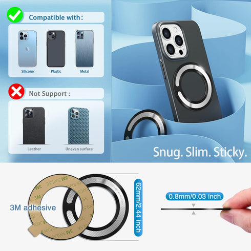 4PCS Magsafe Ring, Magnet Adapter with 3M Adhesive for Wireless Charger, Card Wallet, Car Mount, Compatible Phones