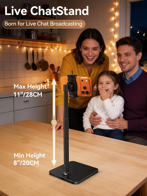 tounee 8-11" 17/16/15, 4-7" Phone Stand for Desk, Height Adjustable Cell Phone Holder for Live Streaming, Video