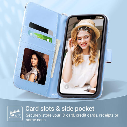ULAK Compatible with iPhone 12 Pro Max Case with Card Holders, iPhone 12 Pro Max Case Wallet for Women, Durable PU Leather Flip Wristlet Stand Phone Cases for iPhone 12 Pro Max, Tropical Forest