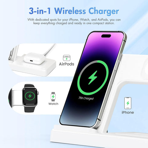 SMILE STATION 3 1 17-12 Wireless Charging Station for Apple Devices: in Foldable Qi Compact Case-Friendly Charger Stand