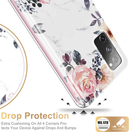 Esdot Case for Samsung Galaxy S20 FE, Built-in Screen Protector, Fashionable Designs for Women, Pink Flowers