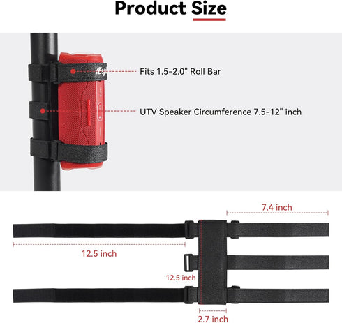 UTV Speaker Mount, Adjustable Portable Mount for Bluetooth Speakers, Fits 1.5-2.0" Roll Bar