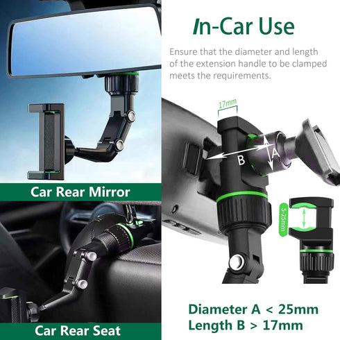 PKYAA 360° Rotating Rearview Mirror Phone Mount Holder for Car, Universal GPS Holder for All Smartphones