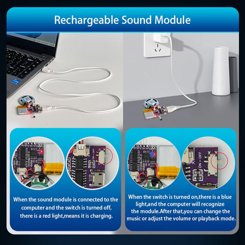 Voice Module with Magnet Sensor Control for Crafts, 16MB Sound Module with Speaker, Lithium Battery Powered