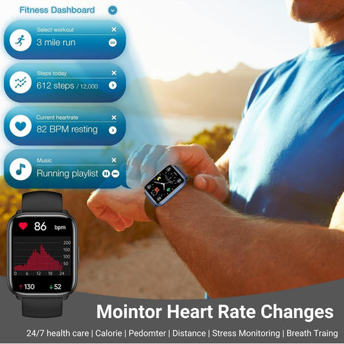 Smart Watch for Men Women, 1.8" Fitness Tracker with Heart Rate SpO2 Sleep Monitor, 100+ Sports, 5ATM Waterproof